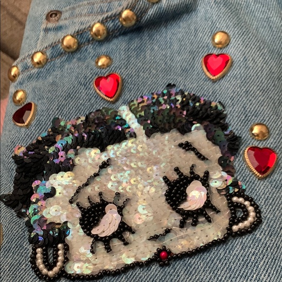 Denim Cartoon Betty Boop Embellished Crossbody Bag - Picture 8 of 16